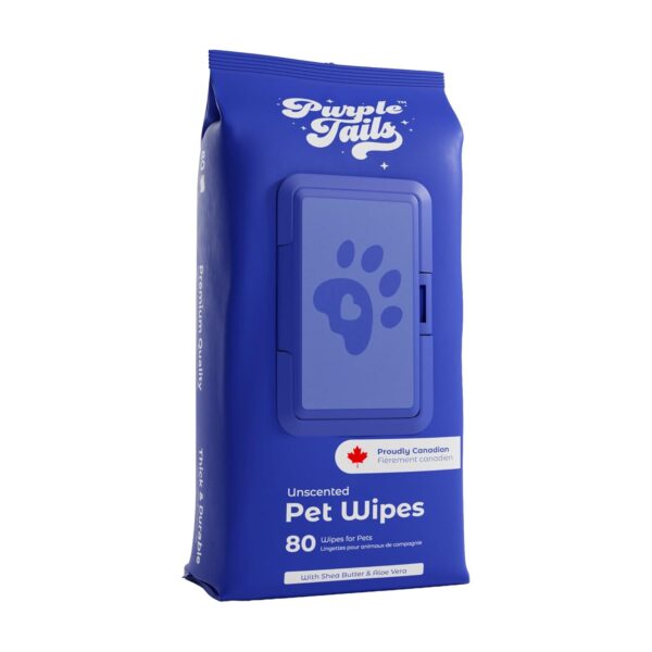 Canada Pet Wipes – 80 Pet Wipes for Paws and Butt, Fur, Ears – Plant-Based Pet Wipes with Aloe Vera, Shea Butter for Puppies, Large Dogs, Cats