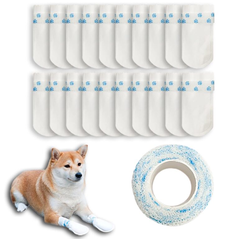 20Pcs Disposable Pets Shoes Foot Cover with Adhesive Tapes for Dog Walking Outdoor Waterproof Protector (Suitable for Less 12Kg)