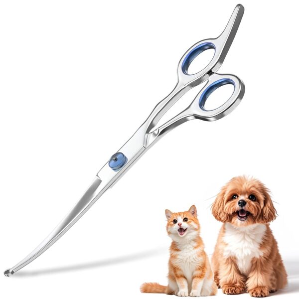 Dog Grooming Scissors, Professional Pet Hair Cutting Scissors with Curved Blades, Dog Scissors for Precise Trimming on Face and Paws, Lightweight Design for Comfortable Use