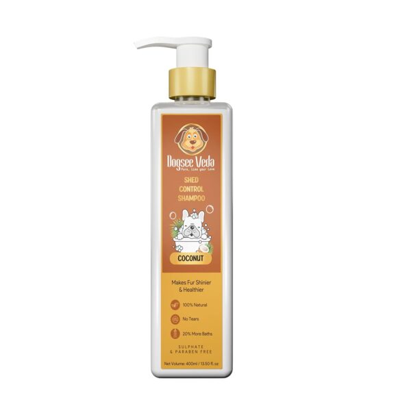 Dogsee Veda Coconut Dog Shampoo 400 ml | Shed Control & Hair Fall Reduction | Ayurvedic, Sulfate-Free & Paraben-Free | Moisturizing & Anti-Fungal | Safe for, Pomeranian, Golden Retriever, Puppies