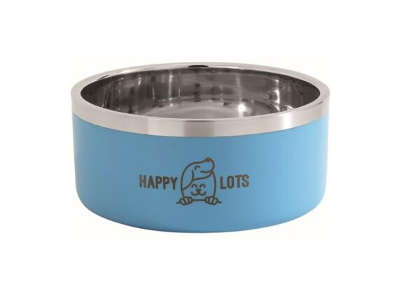 Double Wall Stainless Steel Pet Bowl | Anti-Skid Base | Premium Food & Water Bowl for Dogs, Cats & Puppies | Durable, Rust-Resistant, Dishwasher Safe, Medium Size Skid Base – Blue (M)