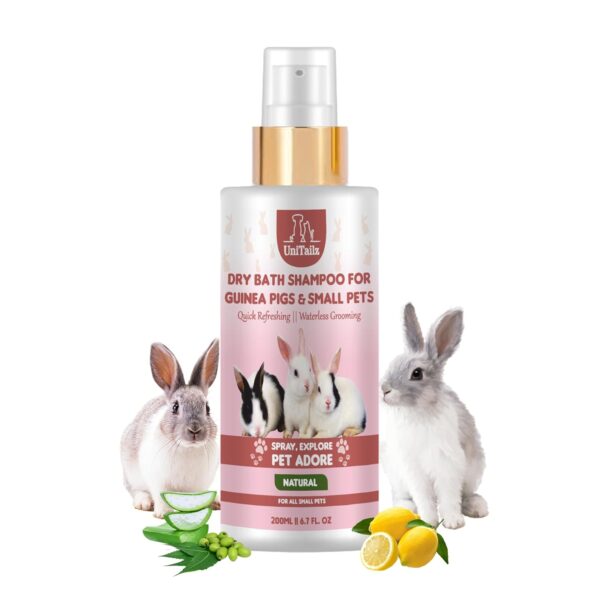 Dry Bath Shampoo For Guinea Pigs & Small Pets, Rabbit, Rat | Instant Waterless Spray Rabbit Shampoo For Quick Clean & Refreshing, Removes Bad odour | Easy To Use For All Small Pet Breed 200ml