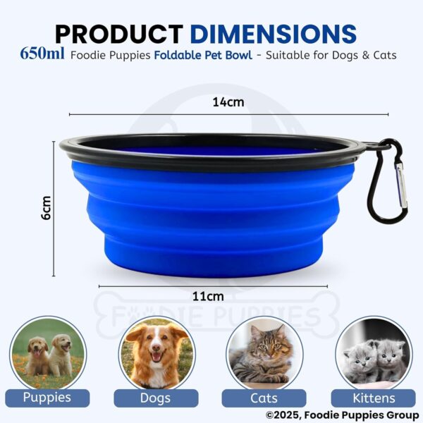 Foodie Puppies Collapsible Foldable Silicone Pet Bowl (650ml, Medium) | Foldable Travel Water Bowl with Carabiner Clip for Traveling, Hiking, Walking, Camping I Non-Toxic & 100% Safe (Color May Vary)