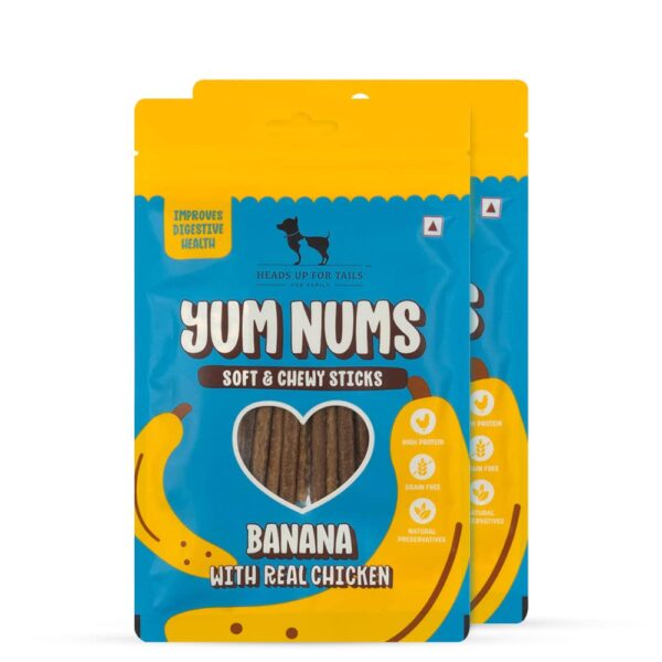 Heads Up For Tails All Life Stages Stick Yum Nums - Banana & Chicken Dog Treats | Puppy Training Treats | Dog Snacks & Treats for Small & Large Dogs | High-Protein, Soft & Chewy - 75gm | Pack of 2