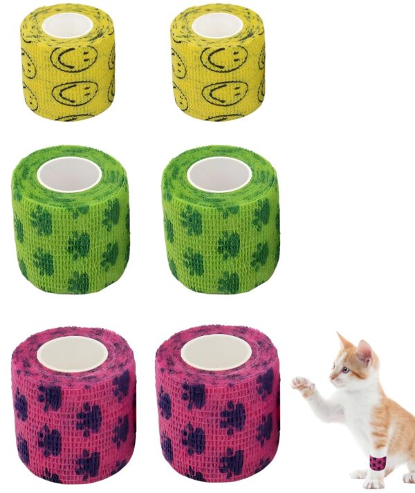 INOCEAN 6PCS Dog Bandage, Self-Adhesive Pet Wound Wrap,Non-Woven First Aid Tape for Dogs & Cats, Breathable Design for Paws, Legs, and Tail Injuries (2.5 Cmx 4.5 M, 5 Cmx4.5 M, 7.5 Cmx4.5 M Each)
