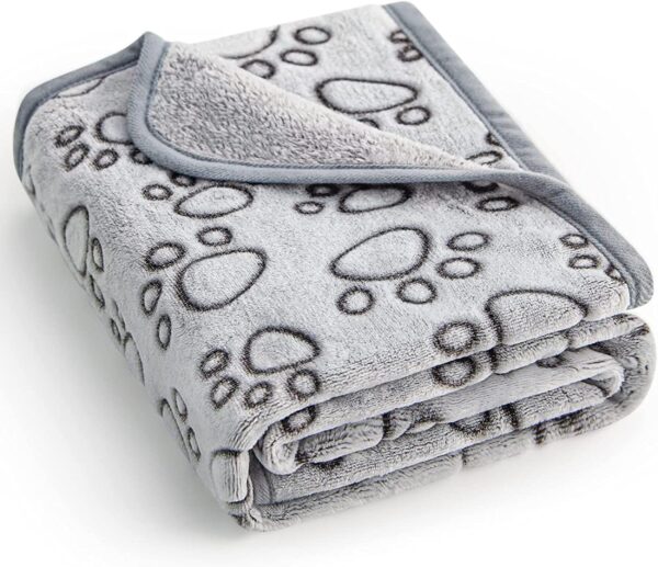 KolorFish Premium Soft Dog Blanket with Cute Paw Print, Cat Blanket Puppy Pads Supplies Dog Products Stuff Essentials (Medium 50 x 76 cm) Grey