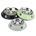 Madhabi Stainless Steel Dog Bowl – Anti-Skid Food & Water Bowl with Non-Slip Rubber Base | Durable Metal Feeding Dish for Dogs, Cats, Puppies | Paw Print Design, Easy to Clean Pet Feeder
