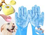 Pack Of 2 Dog Cats Pet Grrooming Silicon Shampoo Dispenser Brush With 1 Pair Bathing Gloves Soft Bristle For Soothing Scrubber Massage Shower Use Clean Loose Hair Fur For Dogs Pets