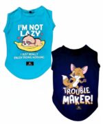Printed Pet T-Shirts for Dogs and Cats, Pine Green and Navy Blue, Set of 2 T-Shirts (Small, 14 Inches)