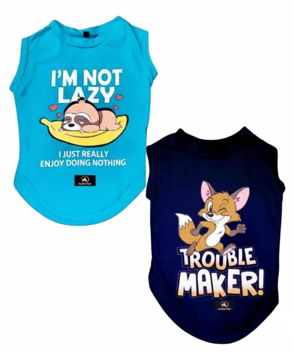 Printed Pet T-Shirts for Dogs and Cats, Pine Green and Navy Blue, Set of 2 T-Shirts (Small, 14 Inches)
