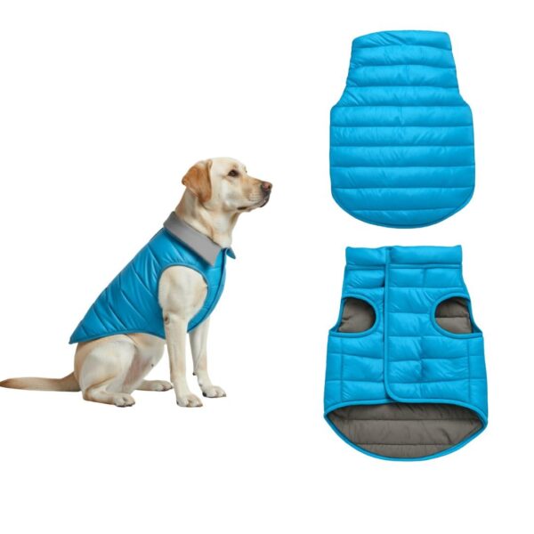 Reversible Dog Jacket – Blue & Grey Winter Wear, Warm & Lightweight, Fits Indian Spitz, Cocker Spaniel, Indie Dog Puppy, Beagle (Size: 18" Back, 65–72cm Chest Adjustable)