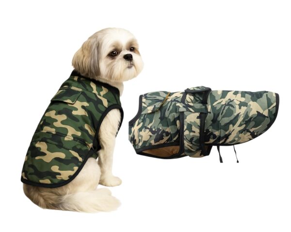 The Pets Company Dog Winter Coat, Jacket, Clothes, Windproof, Light Weight, Washable, Ultra Warm Thick Fleece Lined Dog Vest for Cold Weather Protection, (Camouflage, Small - Medium - 16 Inch)